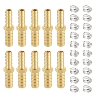 Imagem de METALLIXITY 2 peças de mangueira de latão para adaptadores de farpa de 3/20.3 cm x 5/40.6 cm com 4 braçadeiras de mangueira para sistemas de combustível automotivo, motocicleta, marítimo, caminhão, RV
