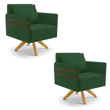 Imagem de Kit 02 Poltronas Veludo Verde Base De Madeira Ma30