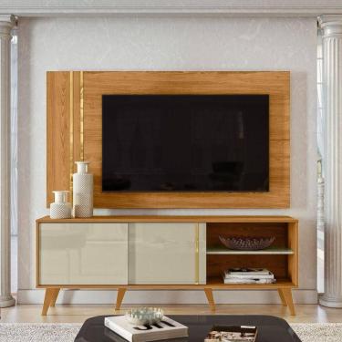 Imagem de Painel Tv 60 Pol 160cm Com Rack Bancada Para Sala Hylon M20 - D`rossi Cor Cumaru E Opala