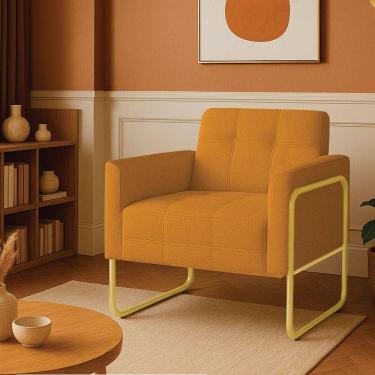 Imagem de Poltrona Sala Industrial Alta Tubo Dourado Elisa Bouclê D03 - D`rossi Cor Mostarda