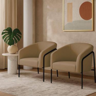 Imagem de Poltrona Sala Industrial Alta Preto Kit 2 Stella Suede D03 - D`rossi Cor Marrom Rato