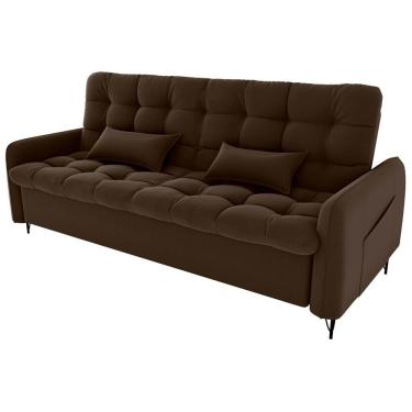 Imagem de Sofa Cama 2 Lugares 200cm Pillar Veludo E405 Marrom Milani Store Marrom