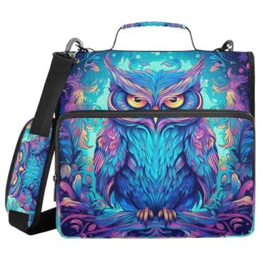 Imagem de ATTX Fichário com zíper de coruja neon com alça acolchoada ajustável – bolsa para fichário com capacidade para 500 folhas com organizador de vários bolsos, serve para laptop de 30 cm #596