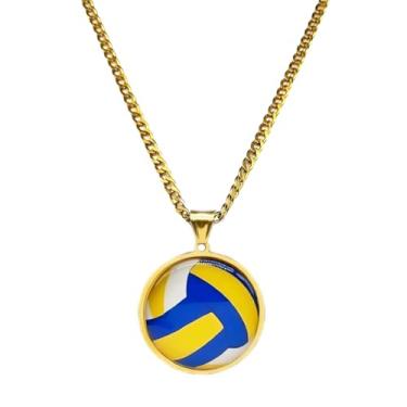 Imagem de JczR.Y Colar de vôlei, dourado, prata, esportes, bola, colares para mulheres e homens, personalizado, pingente de voleibol, acessórios esportivos, joias de Natal para amantes de jogadores, 50 cm, Aço
