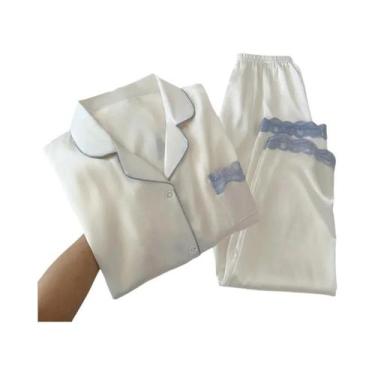 Imagem de Conjunto De Pijamas De Seda Gelada Para Mulheres Primavera Outono Com 