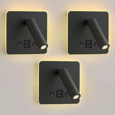 Imagem de 3 Arandela De Parede Leitura Direcionável Led Usb E UsbC Bet84 - Acend