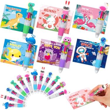 Imagem de Colarr Conjunto de 36 canetas esferográficas multicoloridas em massa com cartões de dia dos namorados, presentes de troca para estudantes, escola, sala de aula, escritório, lembrancinha de festa