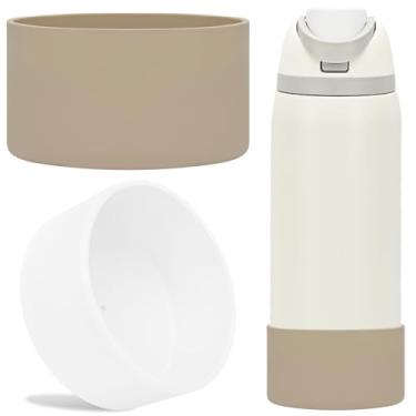 Imagem de TQONEP 2 peças de bota de silicone para garrafa de água Owala 680 g 947 g, capa protetora antiderrapante para garrafa de água de aço inoxidável Flip/Twist/FreeSip (damasco + transparente, 947 g)