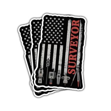 Imagem de Adesivo com bandeira americana de 3 peças, presente engraçado para trabalhadores da construção civil, engenheiros, adesivos de topografia terrestre, decalque de teodolito para garrafa de laptop, caixa