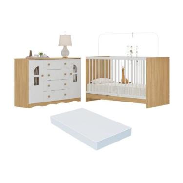 Imagem de Berço 3 Em 1 Com Colchão Incluso E Cômoda 2 Portas 4 Gavetas Liz Multi