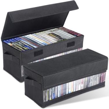 Imagem de CCidea Caixas de armazenamento de CD – Pacote com 2 caixas de CD – Suportes de disco de 35,5 x 15 x 13,5 cm com tampas e janela visual, comporta até 32 CDs em caixas de joias completas, 65 CDs em