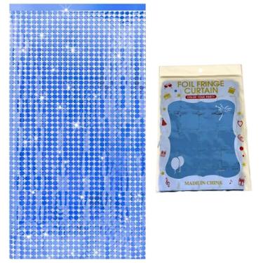 Imagem de Cortina Shimmer Metalizada Quadradinha 1x2m Painel Decorativo Para Festa Aniversários (Azul)