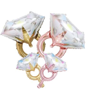 Imagem de 8 peças de balões de anel de diamante, balões de anel de ouro rosa, perfeitos para decorações de despedida de solteiro, decorações de noivado e dia dos namorados