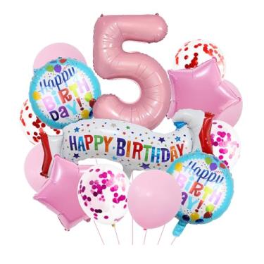 Imagem de Balões rosa bebê número 5. Balões grandes de alumínio rosa de 5º aniversário, decorações de balões para festa de 5º aniversário, meninas, suprimentos para decoração de festa de aniversário para