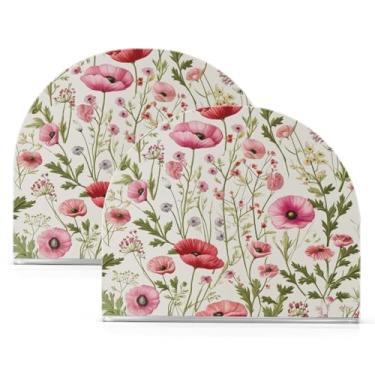 Imagem de Qilmy Porta-guardanapos de acrílico de flores silvestres em aquarela, suporte de lenços de mesa independente, dispensador de papel de coquetel para cozinha, jantar, restaurante, bar, decoração, 2