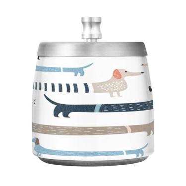 Imagem de Qilmy Cinzeiro bonito de aço inoxidável Dachshund com tampa - Cinzeiro de cigarro à prova de vento sem cheiro sem fumaça para casa, escritório, carro, pátio, varanda (uso interno e externo)