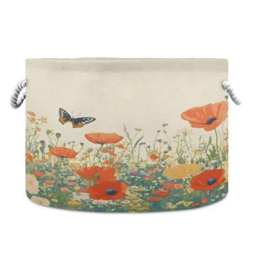 Imagem de JUZIHAI Cesto de armazenamento dobrável colorido para jardim, cesto de roupa suja para bebê, cobertor com alças de corda de algodão, caixa de brinquedos dobrável, organizador de armário para quarto