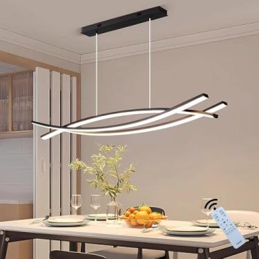 Imagem de Luminária pendente LED linear moderna de 100 cm, ideal para ilha de cozinha, com intensidade regulável e cabo ajustável de 150 cm, perfeita para sala de jantar, ilha de cozinha, sala de esta