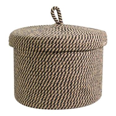 Imagem de Cesta de armazenamento de papel higiênico de juta de 6 rolos com tampa, organizador de lenços de banho de tecido redondo, caixa multiuso para brinquedos e desordem em casa