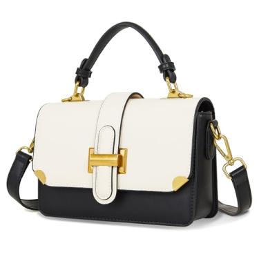 Imagem de LL LOPPOP Bolsa feminina pequena e clássica transversal com alça superior bolsas de couro para mulheres, A - preto e branco (2035)
