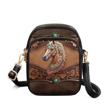 Imagem de Puganiruo Bolsa tiracolo pequena feminina de couro vegano, bolsas transversais, carteiro vintage, carteiro, Marrom cavalo, One Size