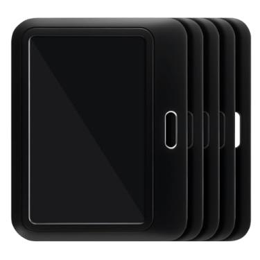 Imagem de SEAVILIA Pacote com 5 porta-crachás deslizante, preto, plástico rígido, porta-cartões de identificação, bolsa protetora horizontal com janela transparente, ideal para documentos de escritório/escola