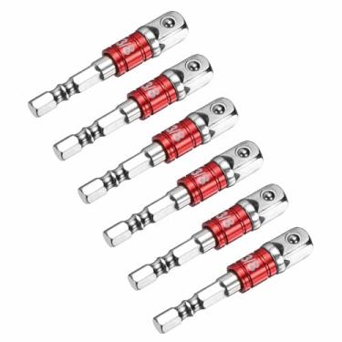 Imagem de HARFINGTON Conjunto de extensão de soquete de chave de impacto, 6 peças, chave quadrada de 1/10.2 cm, adaptador de haste hexagonal para chaves de fenda, prata - vermelho