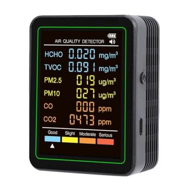 Imagem de Yunir Monitor de Qualidade do Ar 6 Em 1, Detector de CO2 Interno e Medidor PM2.5 PM10 Com Sensor Eletroquímico Infravermelho, Testador Portátil HCHO TVOC CO para Casa
