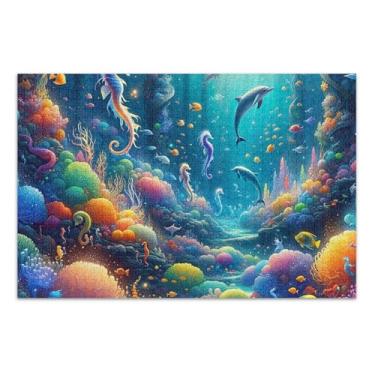 Imagem de Quebra-cabeça 500 peças para adultos presentes para jogo de elefante branco cena de outono decoração de casa arte mar mágico mundo, 51 x 35 centímetros