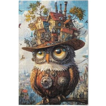 Imagem de Quebra-cabeça com estampa animal de coruja caprichosa, 1000 peças para adultos, presentes engraçados, tecnológicos, quebra-cabeças rígidos para adultos, arte animal, 75 x 50 cm