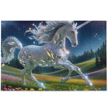 Imagem de Quebra-cabeça de unicórnio de diamante para adultos 1000 peças engraçadas animais arte colorida família divertido quebra-cabeça personalizado jogo engraçado presentes tecnológicos, 75 cm x 50 cm