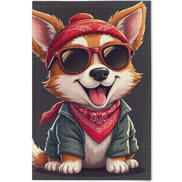 Imagem de Quebra-cabeça de 500 peças personalizado fofo cachorro Corgi arte paisagem arte divertido presente amantes presentes família quebra-cabeça, 52 cm x 37,8 cm