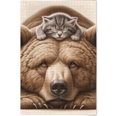 Imagem de Quebra-cabeça urso marrom gato gatinho fofo para adultos 500 peças presentes de jogo amigos família presentes exclusivos quebra-cabeça personalizado pintura de arte floral, 52 cm x 37,8 cm