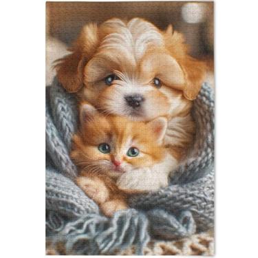 Imagem de Quebra-cabeça Terrier Cachorro Gatinho Gato 500 Peças Arte Animal Adulto Arte Prime Art Jigsaw Personalizado Amantes Elefantes Brancos, Presentes, 52 cm x 37,8 cm