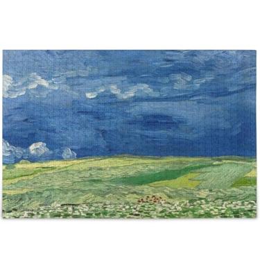 Imagem de Quebra-cabeça personalizado Wheatfield Thunderclouds Vangogh 1000 peças para adultos família elefante branco presentes quebra-cabeças difíceis arte floral animal, 75 cm x 50 cm