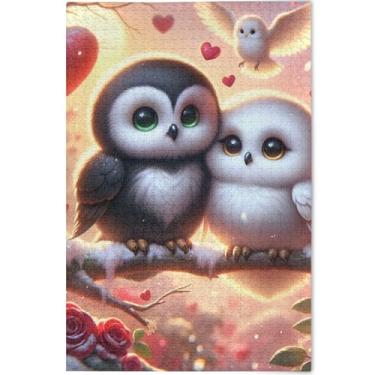 Imagem de Quebra-cabeça corujas amor pássaros 500 peças para adultos família elefantes brancos presentes arte divertida quebra-cabeça personalizado pintura animal arte, 52 cm x 37,8 cm