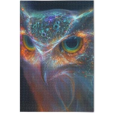 Imagem de Quebra-cabeça colorido com estampa de animais com rosto de coruja 1000 peças adultos paisagem floral família divertidos quebra-cabeças personalizados para amantes presentes, 75 x 50 cm