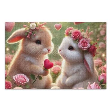 Imagem de Quebra-cabeça romântico amor rosa coelho 500 peças presentes adultos elefantes brancos difíceis família quebra-cabeça animal arte pintura, 50 x 37 centímetros