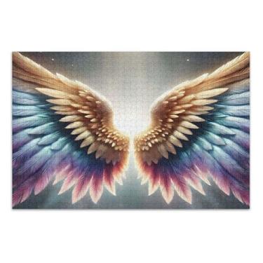 Imagem de Quebra-cabeça colorido asas de anjo brancas, quebra-cabeças 500 peças para adultos, com letras nas costas, quebra-cabeça adulto
