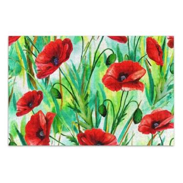 Imagem de Quebra-cabeça flores de papoula vermelha folhas verdes para adultos 1000 peças presentes para amantes de quebra-cabeça, cena de outono, flor animal, 75 x 40 cm