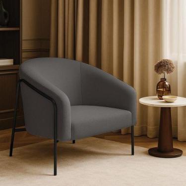 Imagem de Poltrona Sala Industrial Alta Preto Stella Bouclê Grafite D03 - D'ross