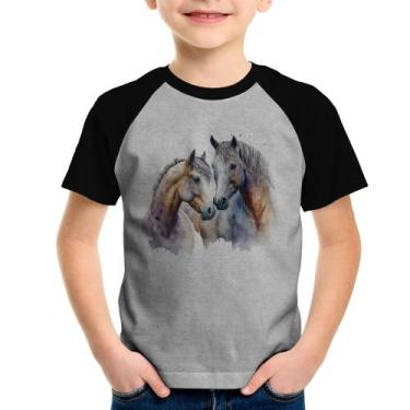 Imagem de Camiseta Raglan Infantil Cavalo e Égua - Foca na Moda, Cinza, Preto, 1