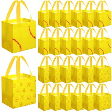 Imagem de Sweetude 24 peças de sacos de presentes de softball, não tecidos, sacos de lembrancinha de festa esportiva, com alças de 19 x 19 cm, embalagem de guloseimas com tema de bola, doces para esportes