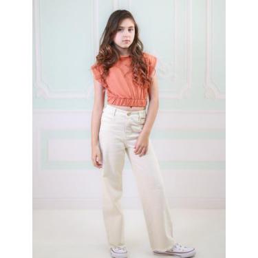 Imagem de Calça Jeans Wide Leg Infantil Menina Pantalona - Calça Feminina Wide L