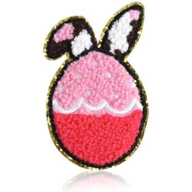 Imagem de FANCIBAND Remendos de ferro de Páscoa de 7 cm, aplique de lantejoulas de ovos de páscoa bordado de coelho para roupas, vestidos, jaquetas, mochilas, bolsas, camisetas, jeans, itens de cesta de Páscoa