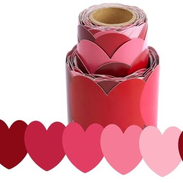 Imagem de Wonmon Rolo de borda de quadro de avisos de dia dos namorados, acabamento de borda de boletim em forma de coração dos namorados para dia dos namorados, festa de casamento, escola, sala de aula