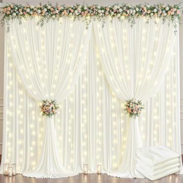 Imagem de Wish Care Cortinas de fundo branco creme de 6 x 3 m com cordão de luzes para festas de casamento, sem rugas, cortinas de tecido macio para fotos de aniversário, chá de bebê, fundo de fotografia 1,5 x