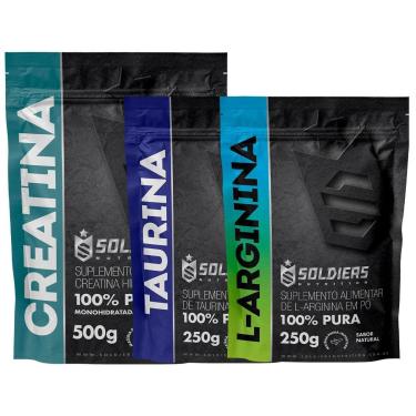 Imagem de Kit: Arginina 250g + Creatina Monohidratada 500g + Taurina 250g - 100% Pura Importada - Soldiers-Unissex