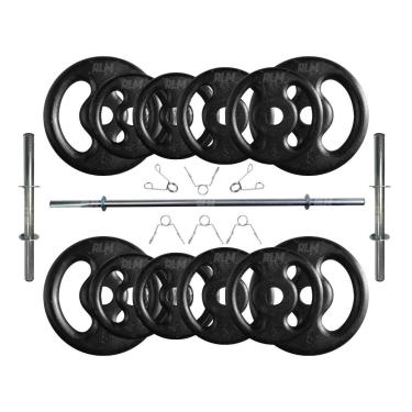 Imagem de Kit Anilhas Ferro Fundido 40 Kg + Barras com Presilhas-Unissex