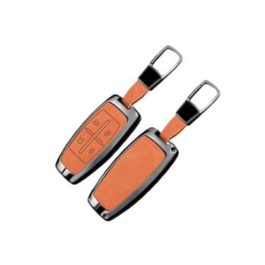 Imagem de Capa de couro para chave de carro, bolsa protetora compatível com hyundai genesis g80 gv70 gv80 gv90 2019 2020 2021 2022, acessórios automotivos(B-orange keychain)